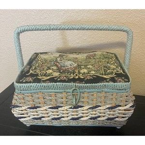Vintage Tapestry Sewing Basket